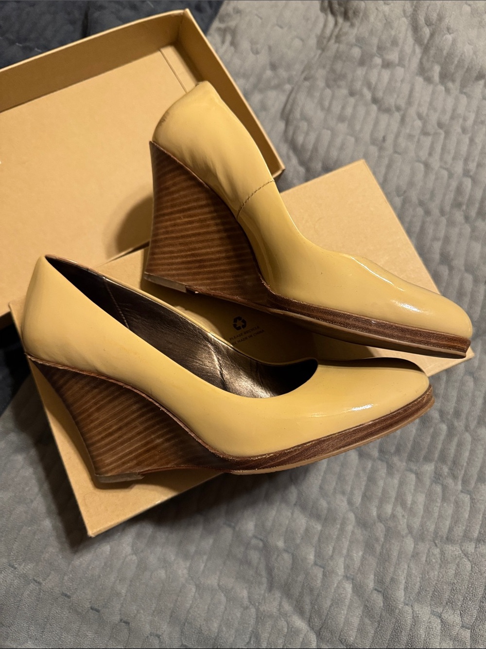 Women’s beige Patent Wedge Pumps